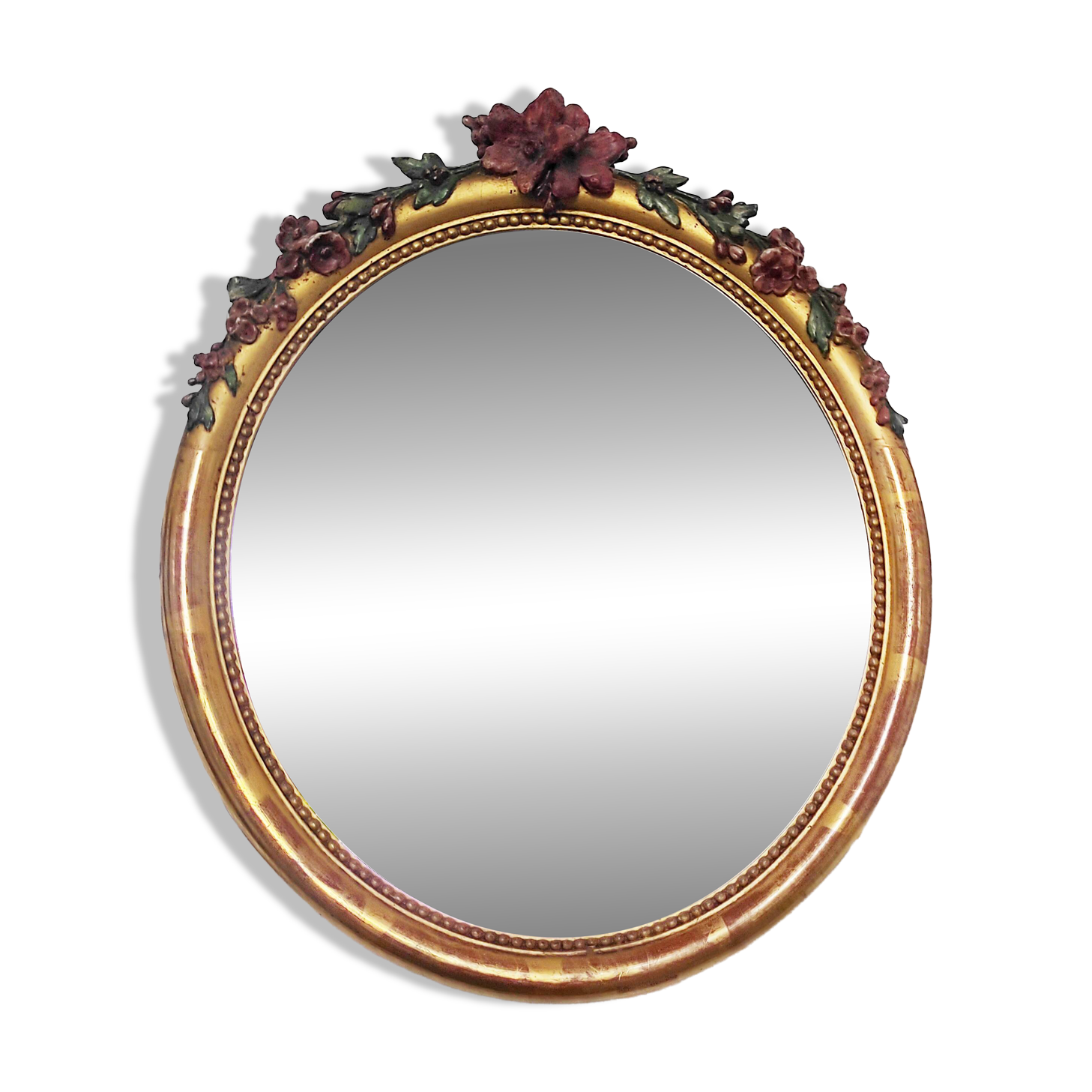 Golden wooden mirror with flowers 38 x 32 cm