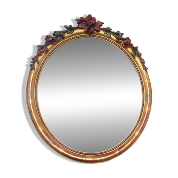 Golden wooden mirror with flowers 38 x 32 cm
