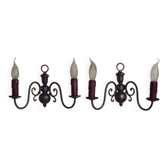 Pair Of Vintage French Silver Double Flemish Style Wall Lights Red Drips 51