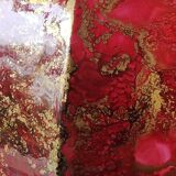 Gadrooned ball vase, in lacquered Art glass. Decor: pink tones of smoke, gold powder inclusions. Signed Sylvie Montagnon. Size 20 x 20 cm