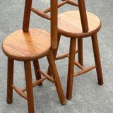 Set of 3 vintage pine stools from the 60s
