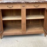 Renovated art deco display case in solid oak and marble 140cm