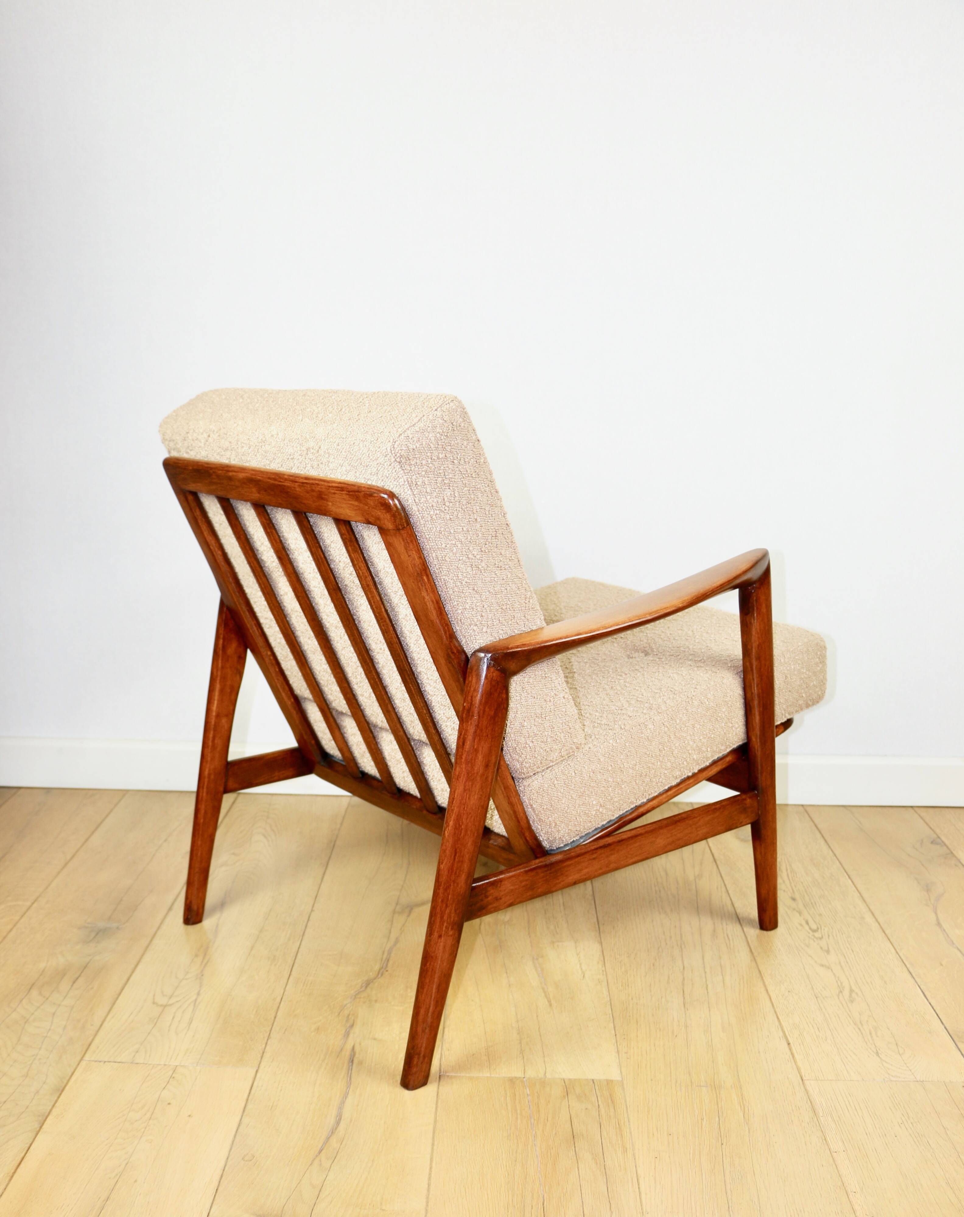 PRL armchair "Stefan" oak wood vintage beige - gold boucle - 3 pieces available