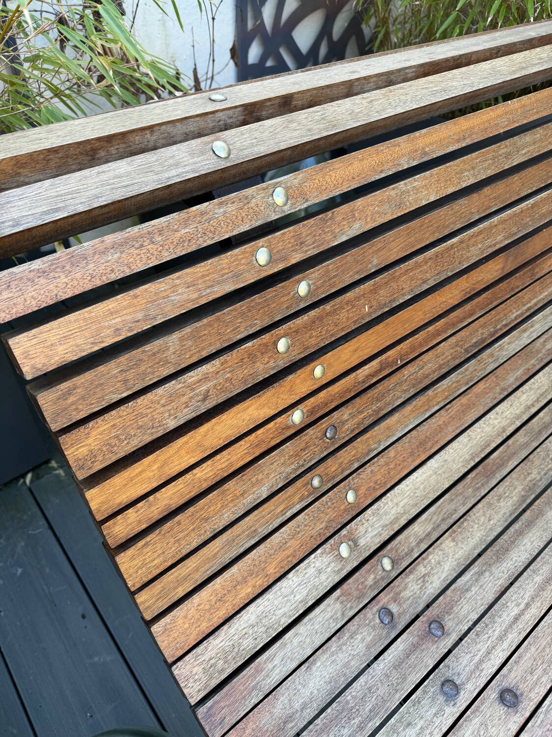 Old slatted public bench