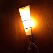 2 60's design wall lights in italian brass and glass