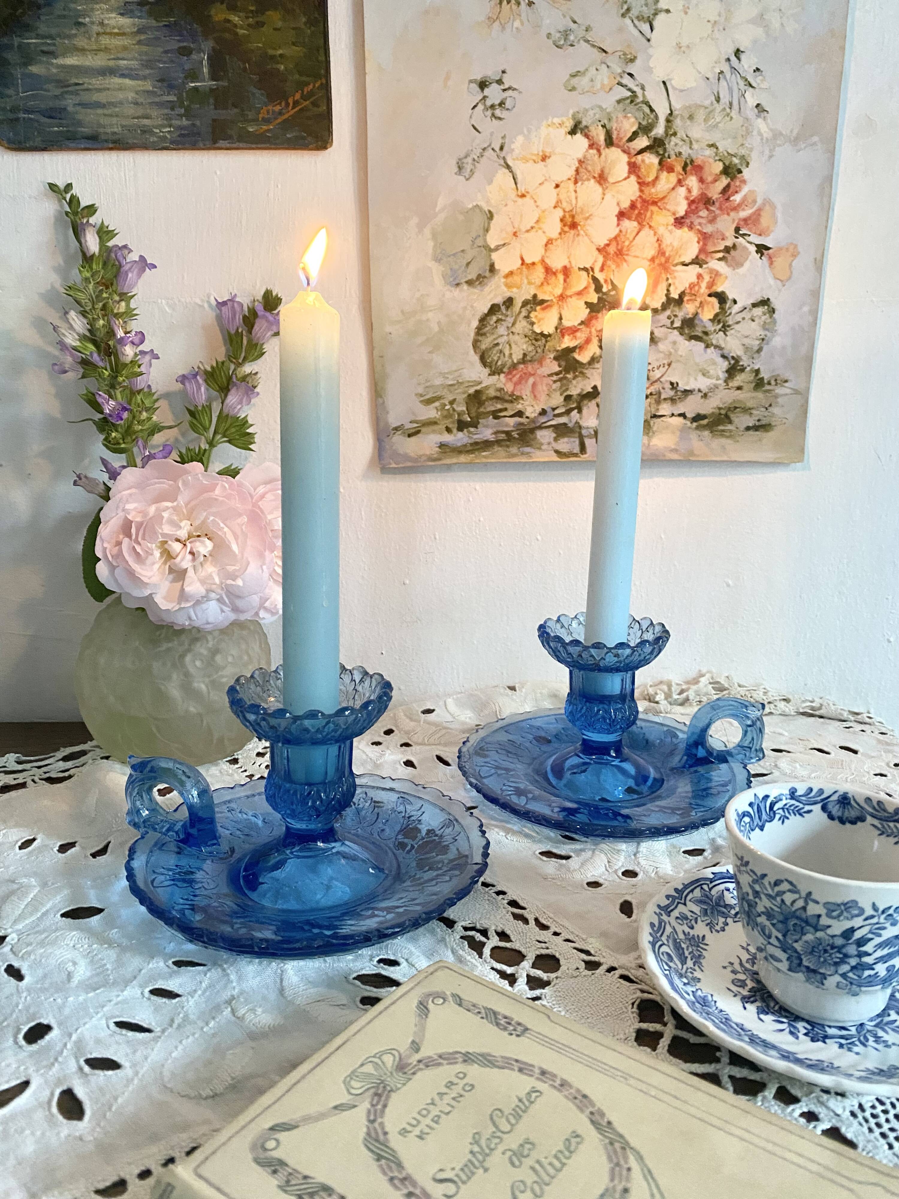 Pair of glass candlesticks