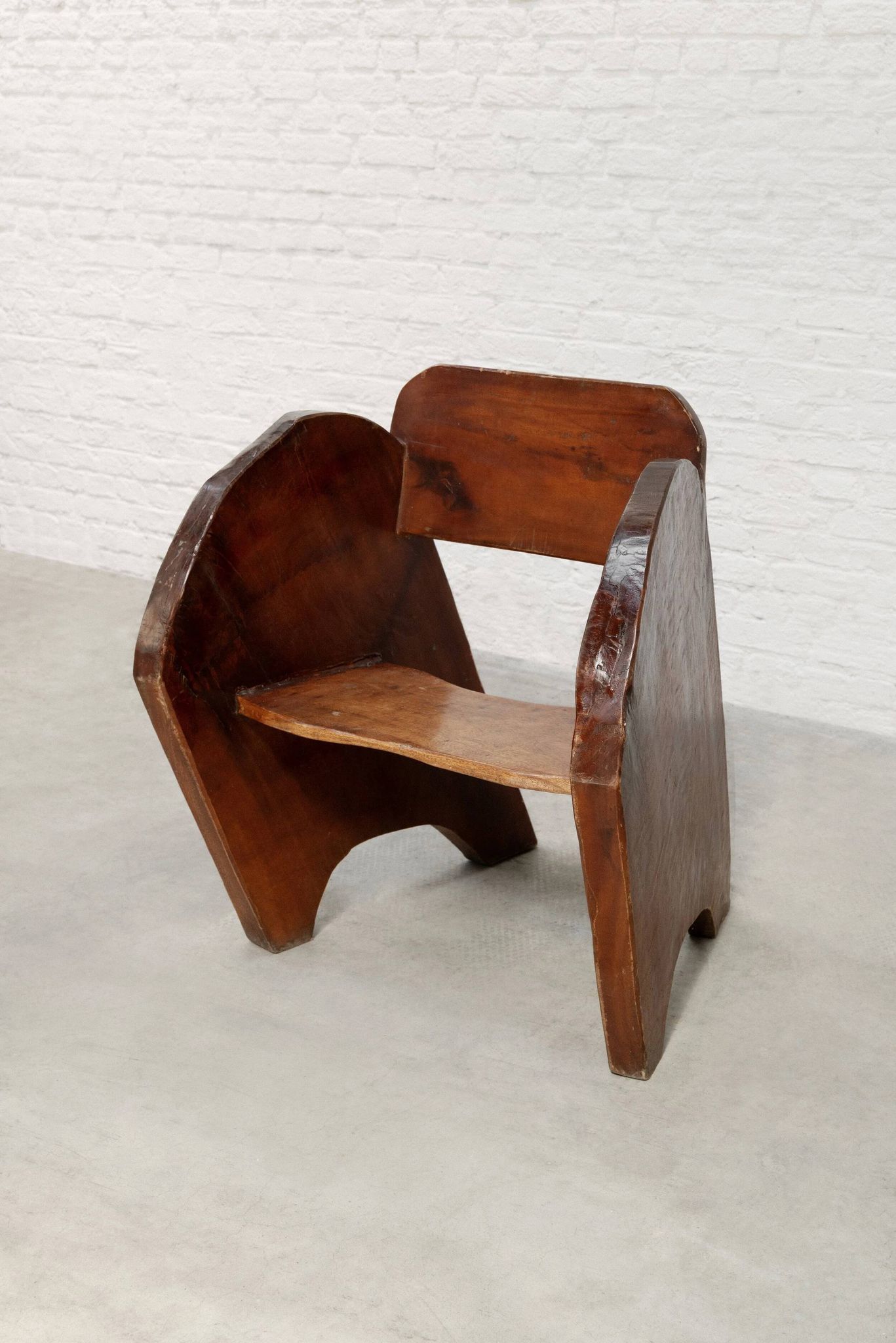 Sculptural anthroposophical wooden armchair, circa 1940s