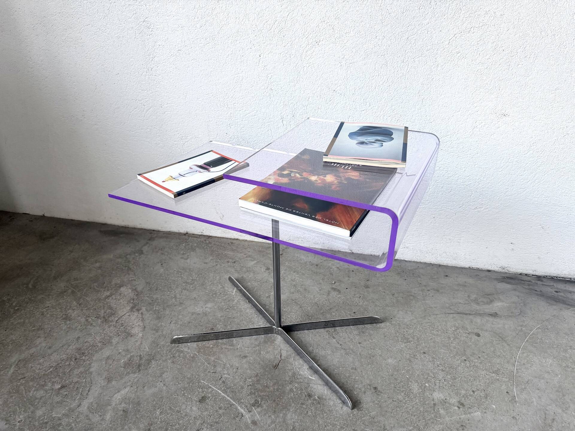 Transparent acrylic and chrome side table, 1970s design.