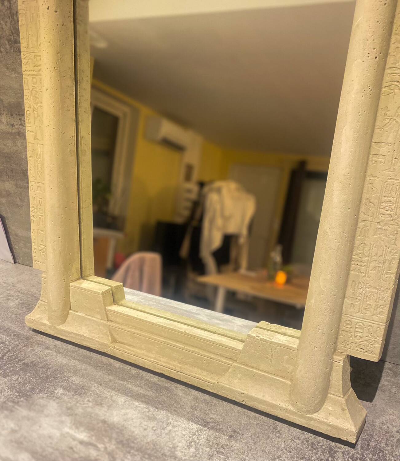 Egyptian style stone wall mirror with lighting