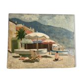 Scène de plage 1960 bord de mer Cote d'azur
