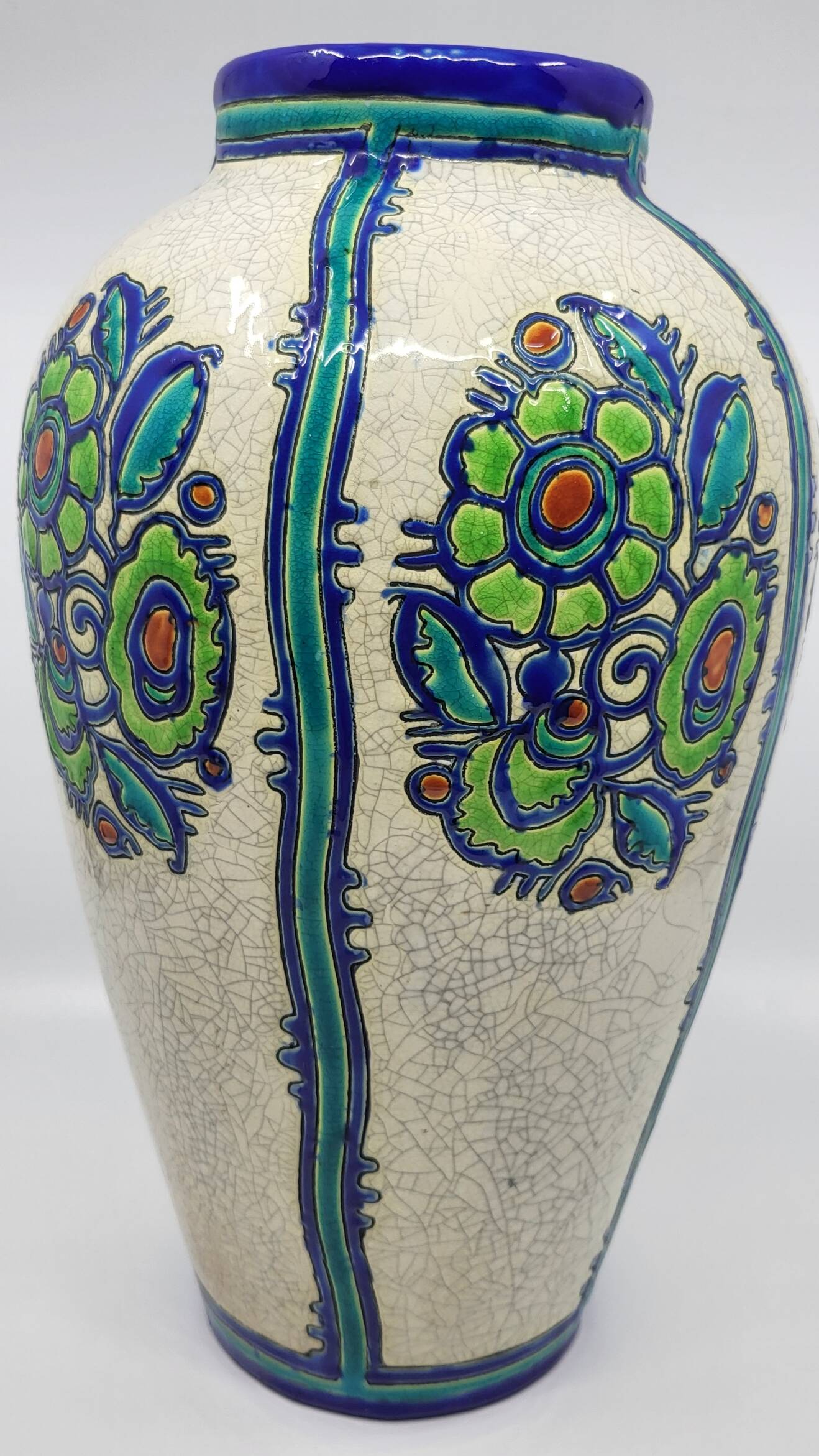 Charles Catteau vase, Kéramis Boch in tall ceramic Belgium Art Deco 1925