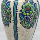 Charles Catteau vase, Kéramis Boch in tall ceramic Belgium Art Deco 1925