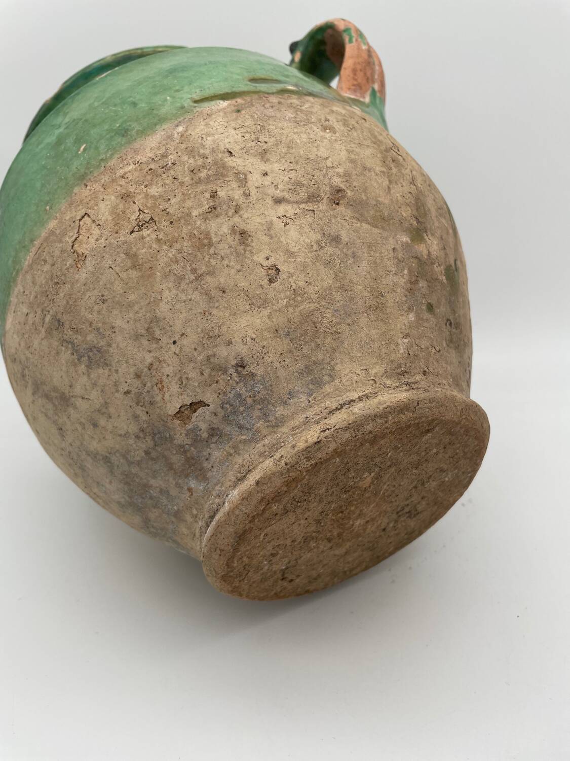 Old green glazed earthenware jam pot France 19th century