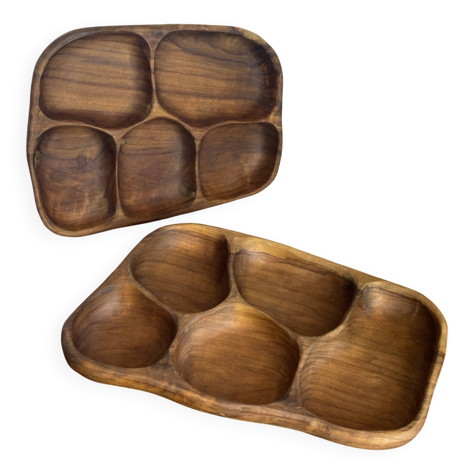 Olive wood platters, in organic shapes.