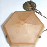 Art Deco pendant lamp in pink frosted glass signed Muller Frêres Luneville