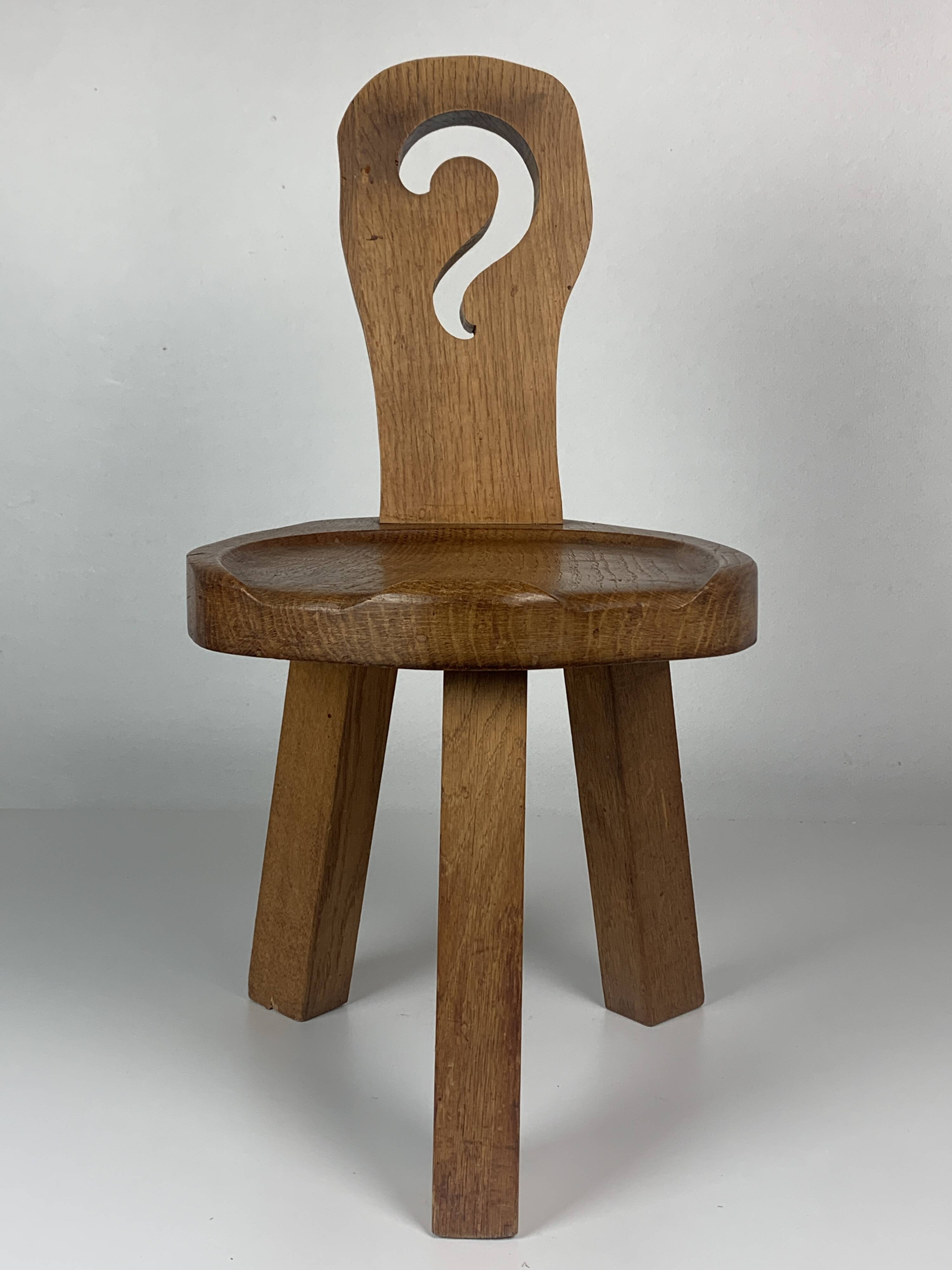 Sculptural Brutalist Chunky Tripod Stool in Oak, 1960s