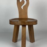 Sculptural Brutalist Chunky Tripod Stool in Oak, 1960s