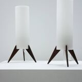Pair of dark wood & acrylic rocket table lamps by Luxus, Sweden, 1960s