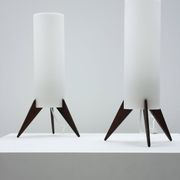 Pair of dark wood & acrylic rocket table lamps by Luxus, Sweden, 1960s