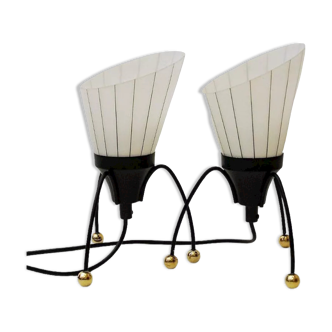 Lampes de table suédoise en métal noir avec verre dépoli par Edward Hagman pour Ehab 1950s