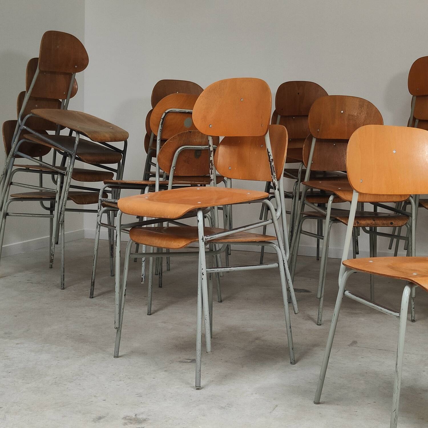 Lot of 24 chairs school chairs industrial style ex Czechoslovakia 1950