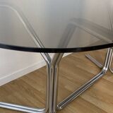 70s oval dining table in glass and chrome