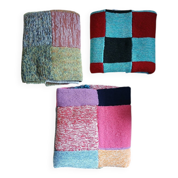 3 plaids en patchwork tricotés main