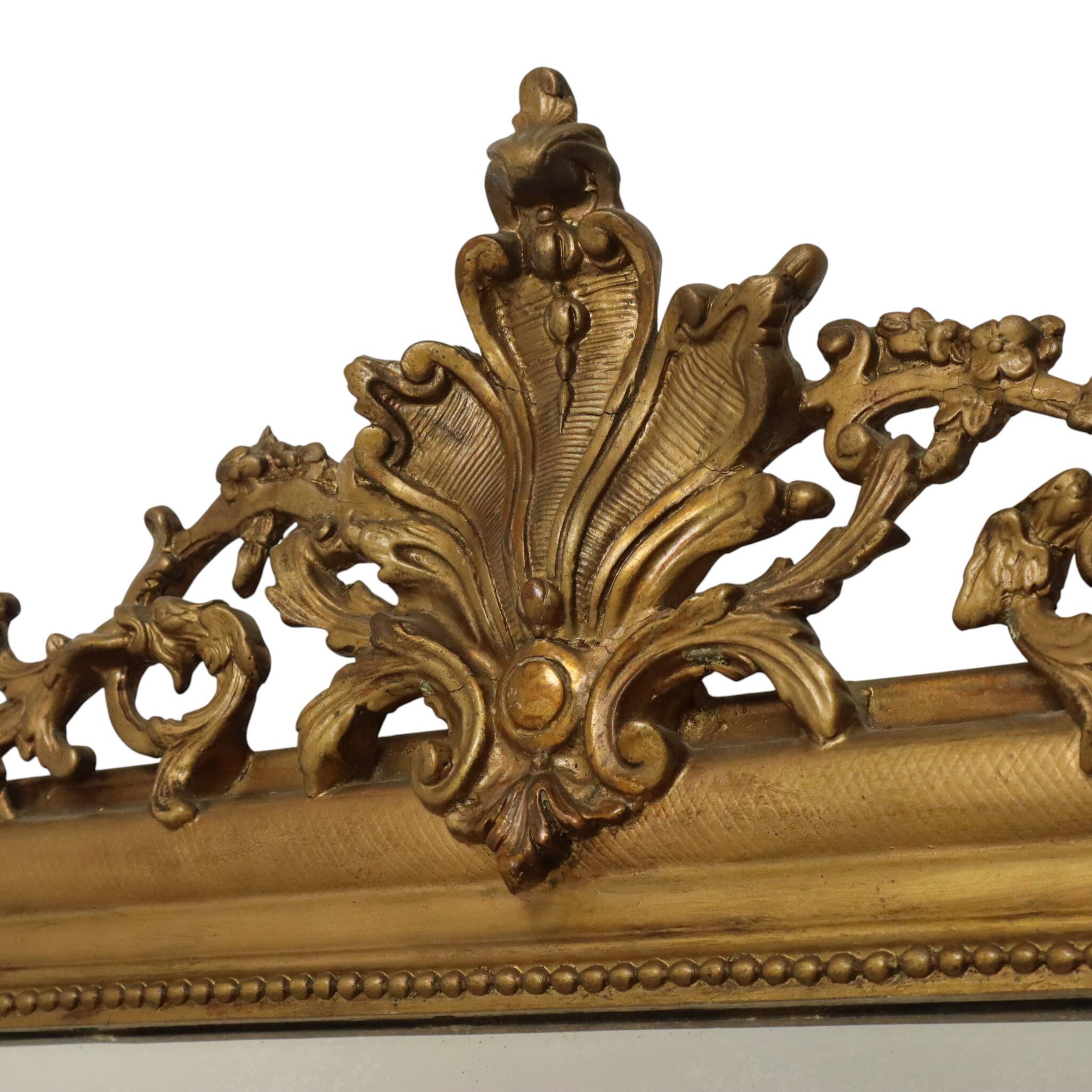 Miroir doré français Louis Philippe antique, fin du 19e siècle