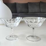 Lot.4. x Cut crystal champagne glasses. Baccarat style. Scale patterns. Multifaceted hexagonal foot