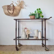 Vintage stained wood and clear glass sideboard – 1950s/60s