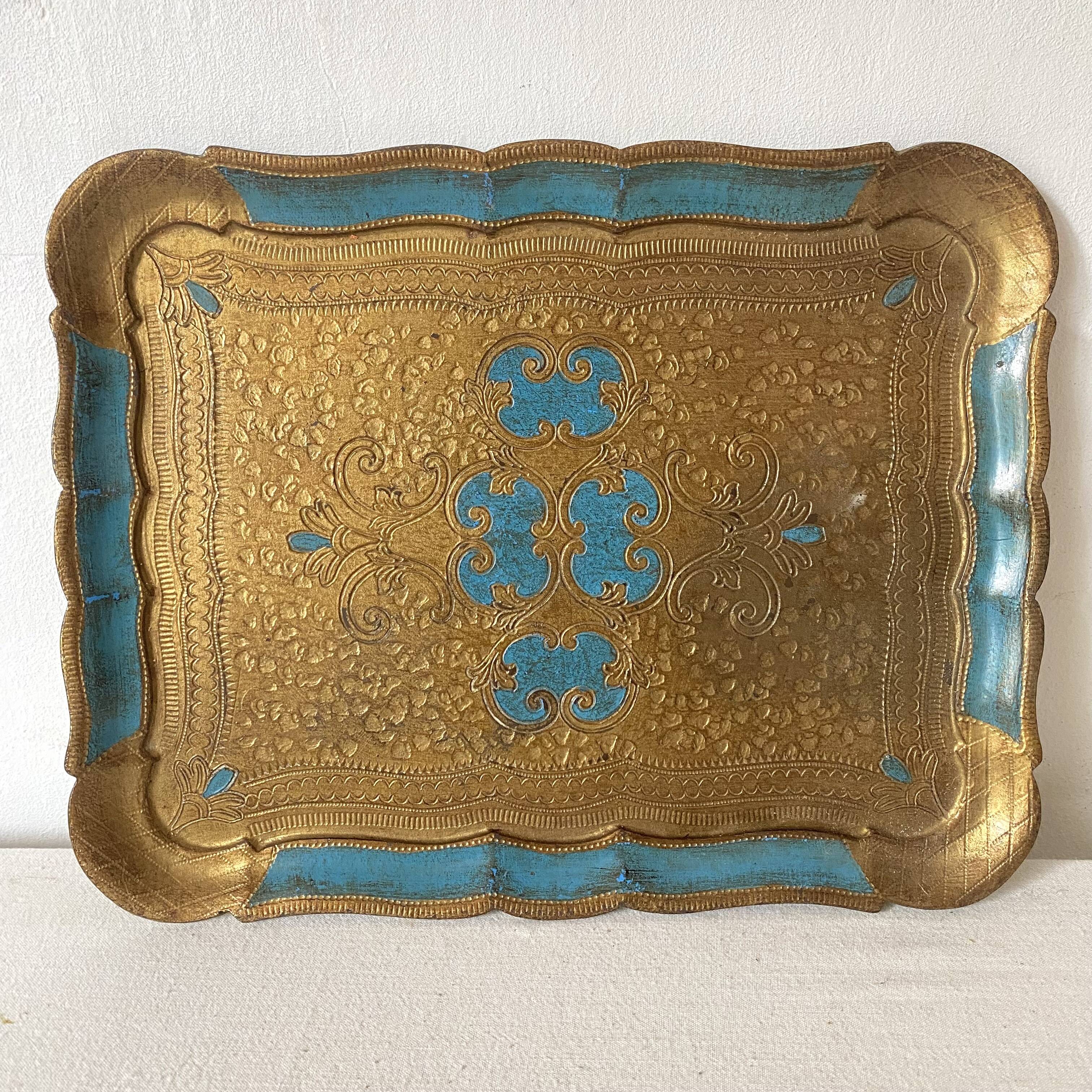 Plateau florentin doré et turquoise