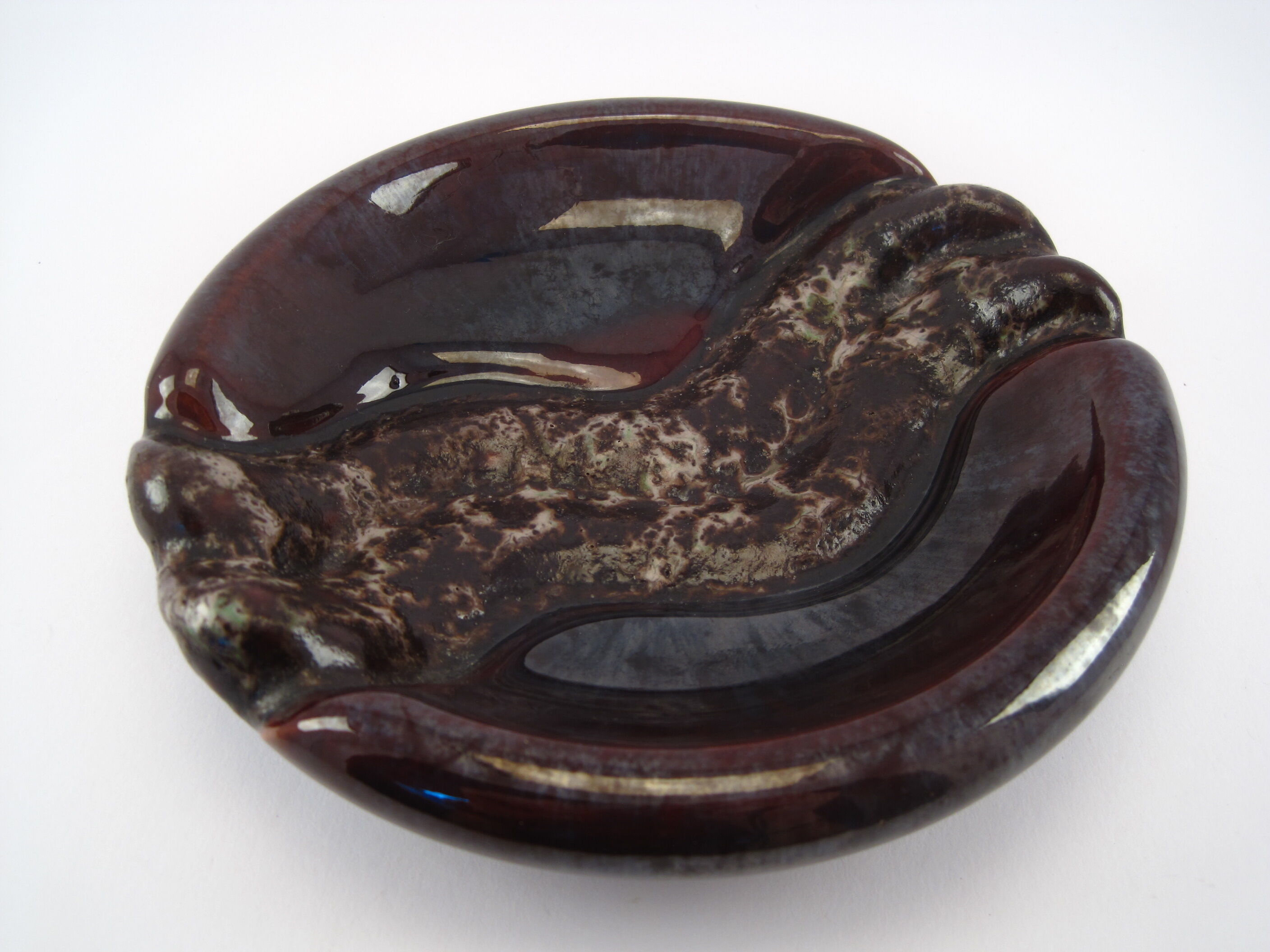 Empty ashtray pocket modernist ceramic iridescent wash VALLAURIS FRANCE circa 1950 1960