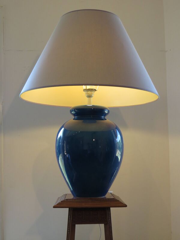 Grand pied de lampe d'albret- made in france, années 70's, bleue craquelée