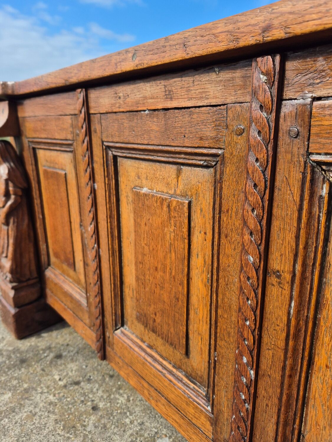 Antique chest wood carving oak