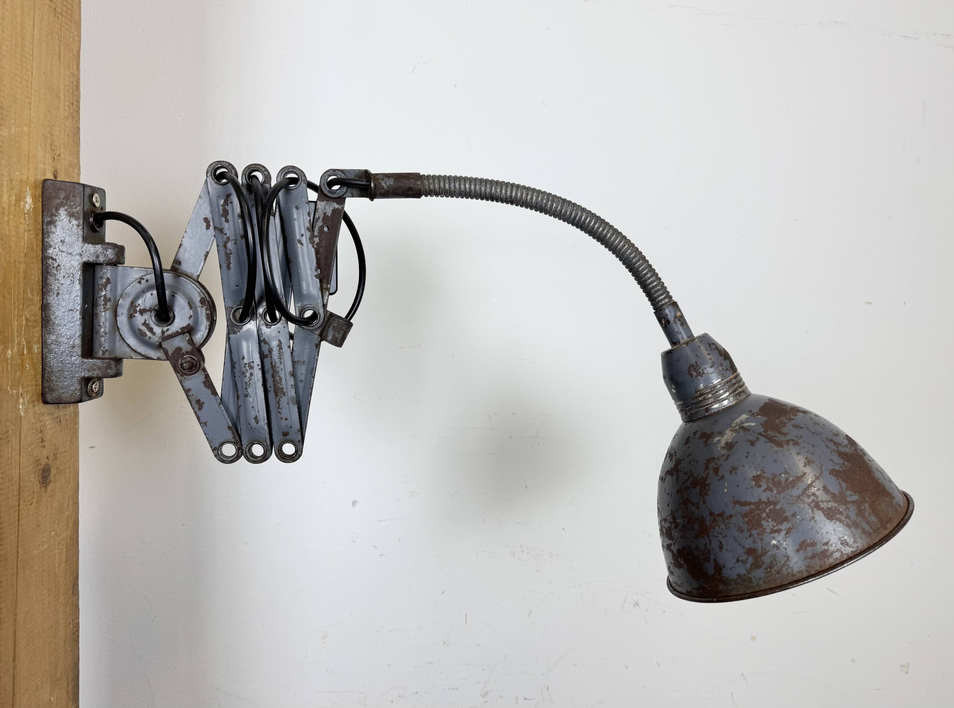 Grey Industrial Scissor Wall Lamp from Elektroinstala, 1960s