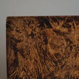 Antique square table with drop leaves made of burl wood, handcrafted in Sweden, 19th century.