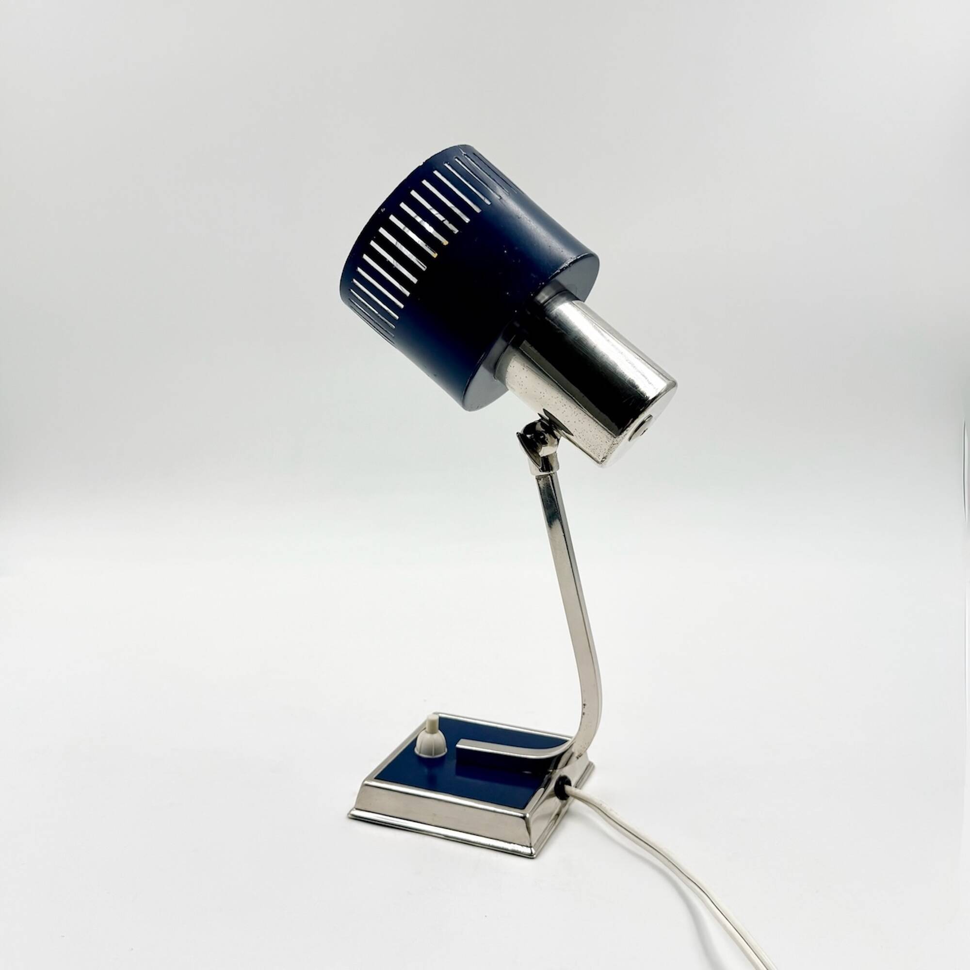 Vintage blue and chrome desk lamp from the 70s.