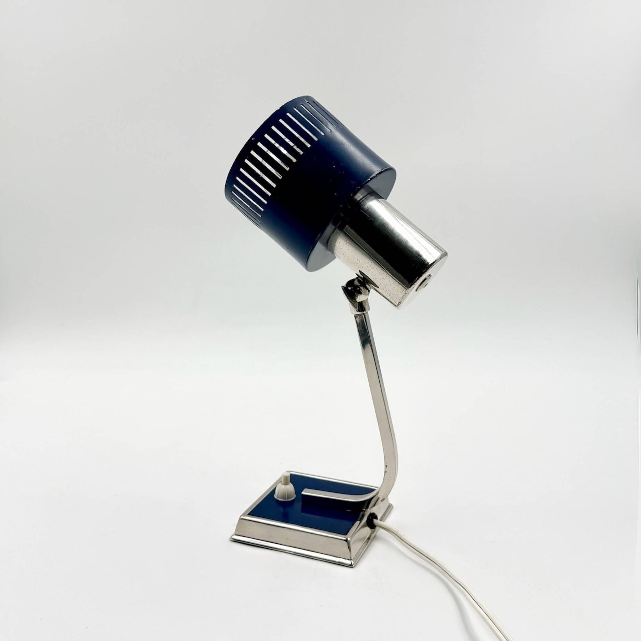 Lampe de bureau vintage bleue et chrome années 70