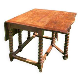 Table en bois à abattant pliante en bois tourné ancienne espagnole