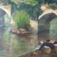Old painting washerwomen in Brittany signed Robert Bluteau