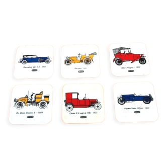 1970s Set of 6 Coasters / Underbock Decor vintage cars