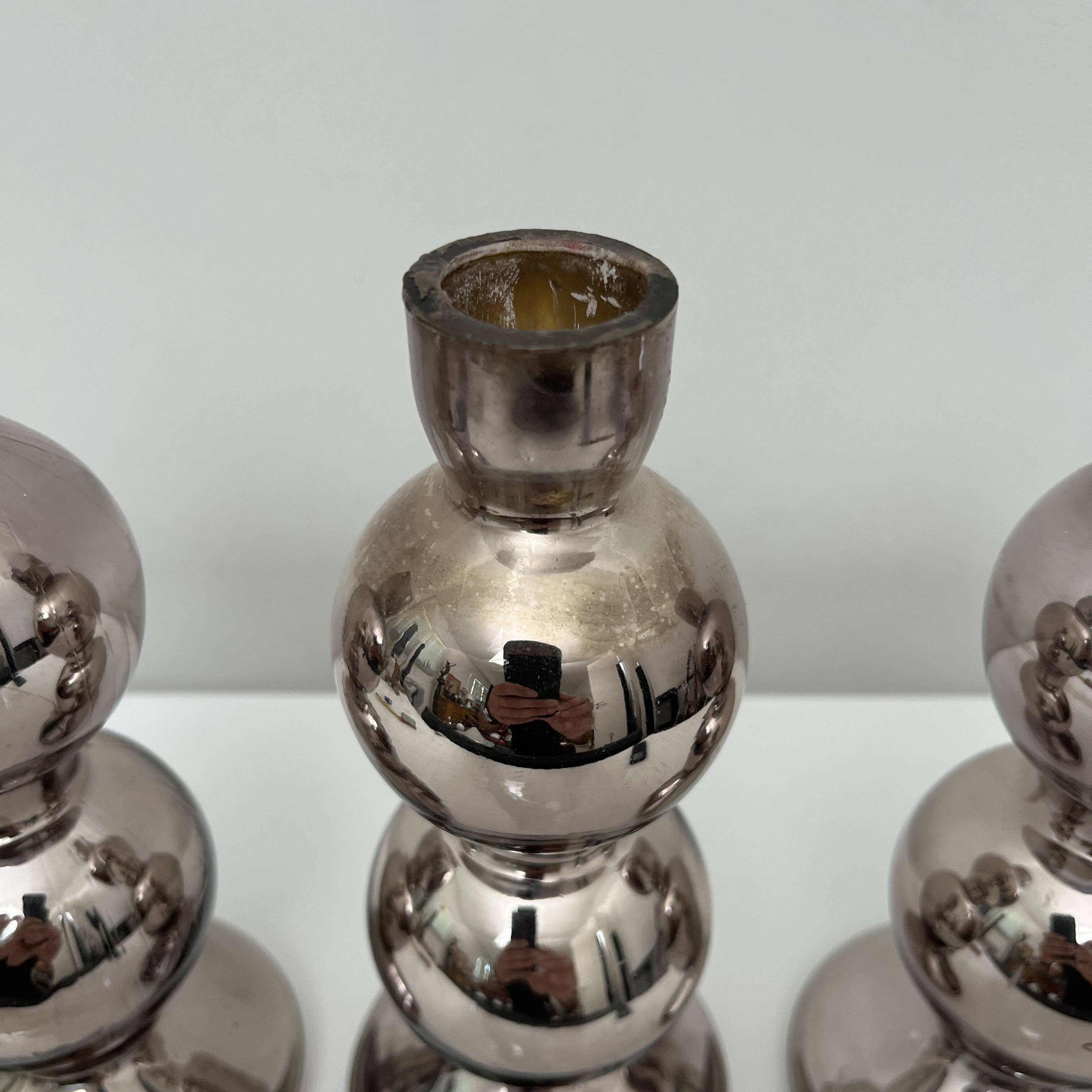 Set of 3 candlesticks in 20th century eglomise glass, vintage space age retro