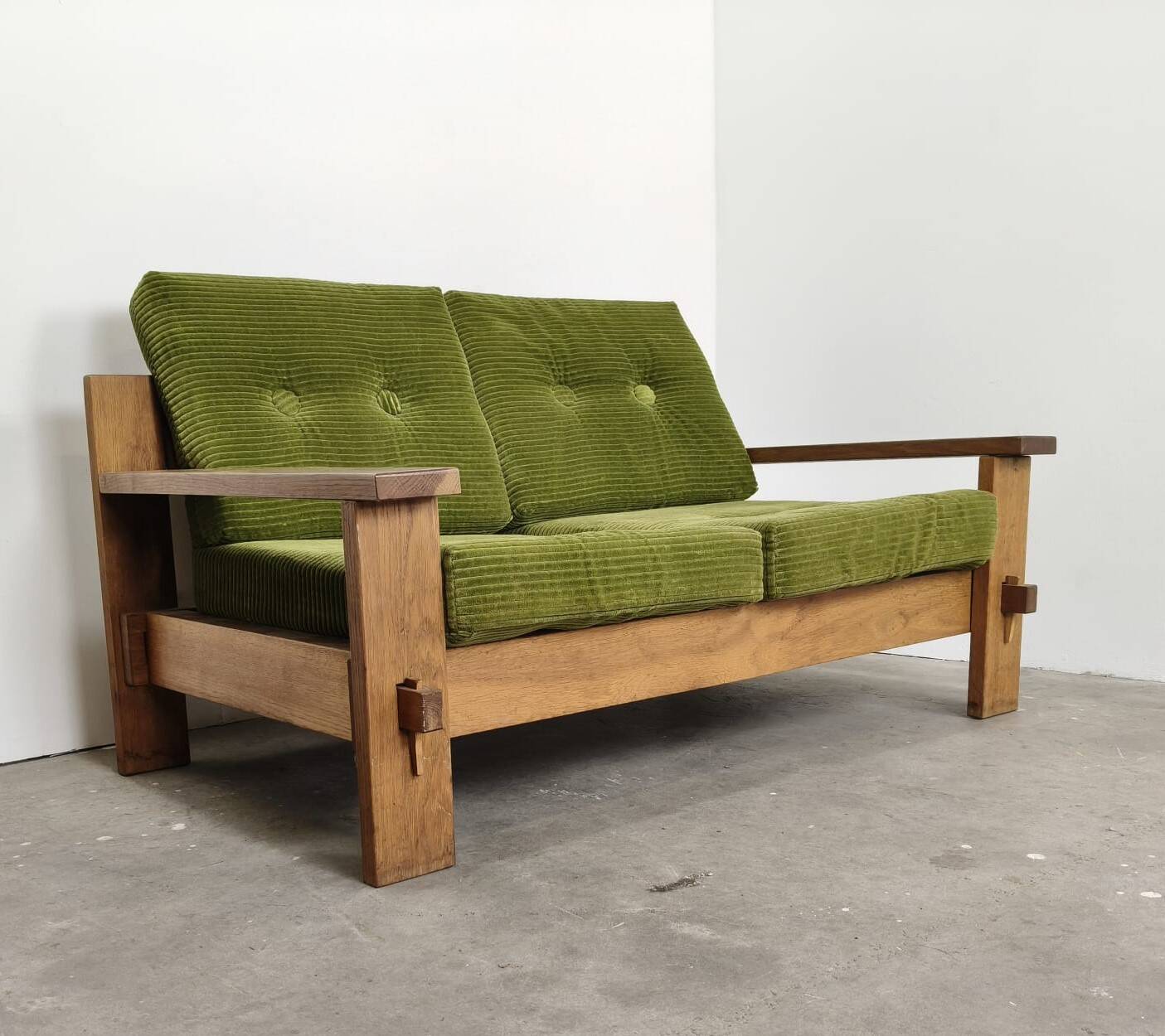 Brutalist oak sofa
