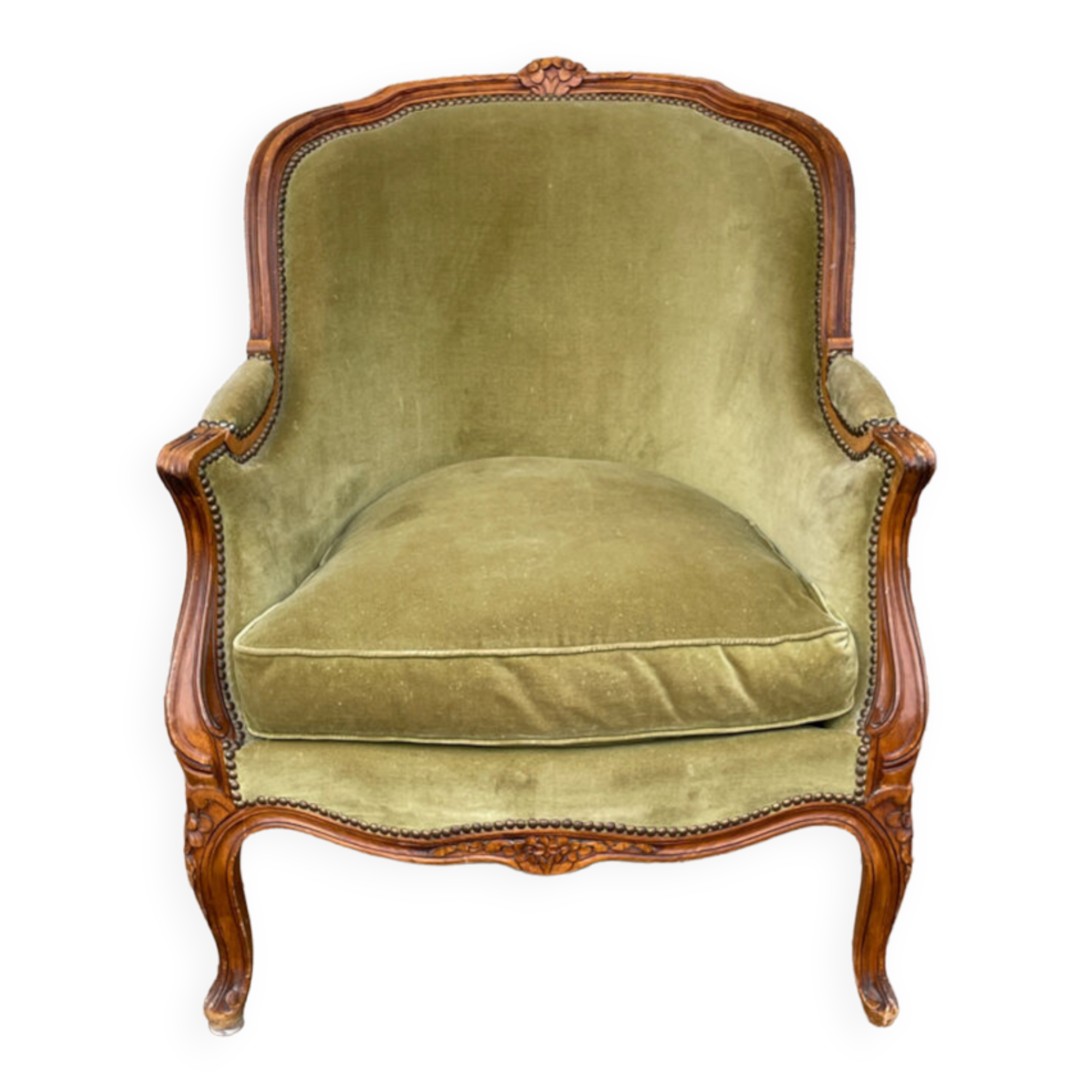 Fauteuil Bergère vert Louis XV