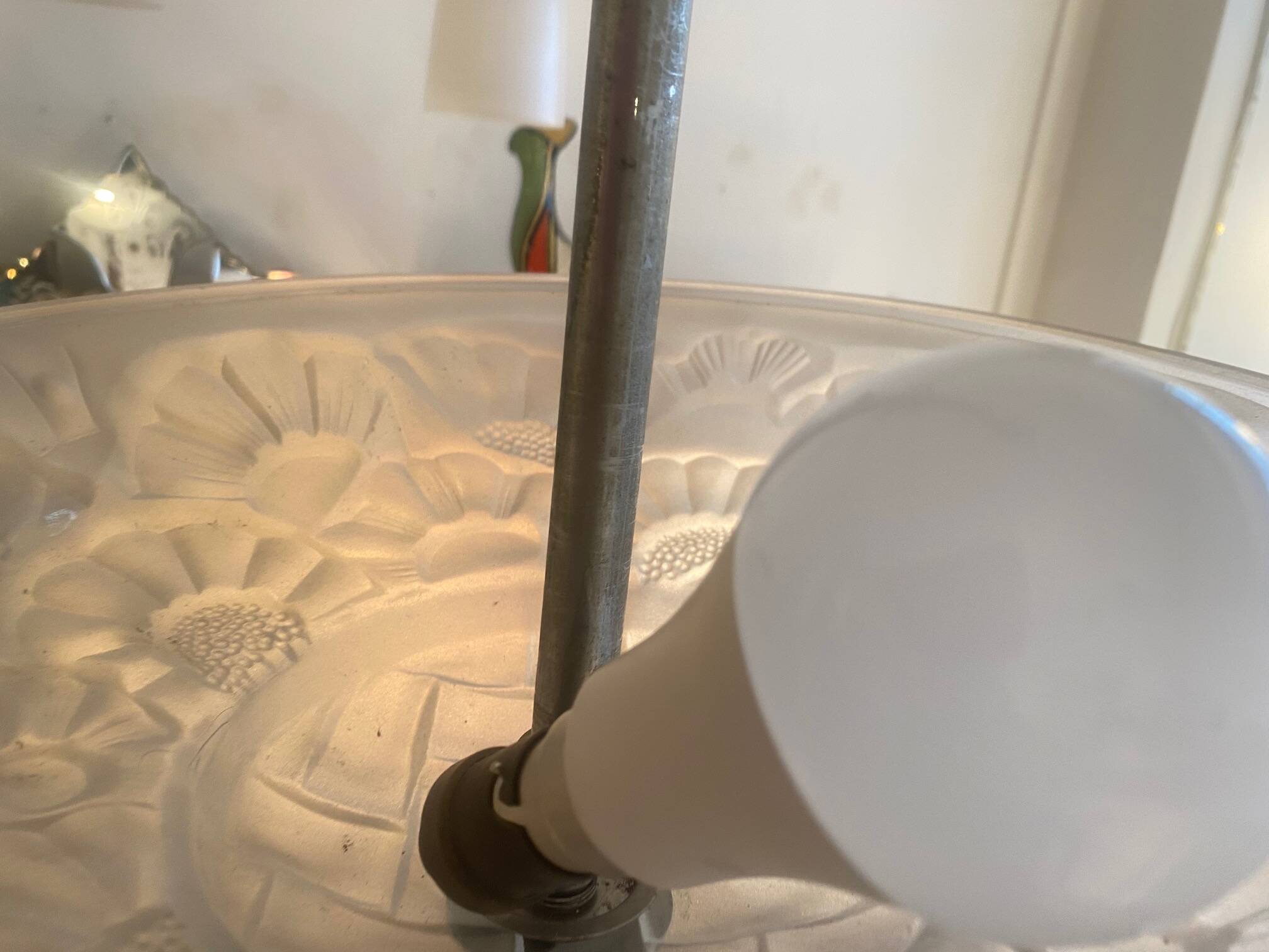 Washbasin pendant light in frosted glass and chrome, 1940-50