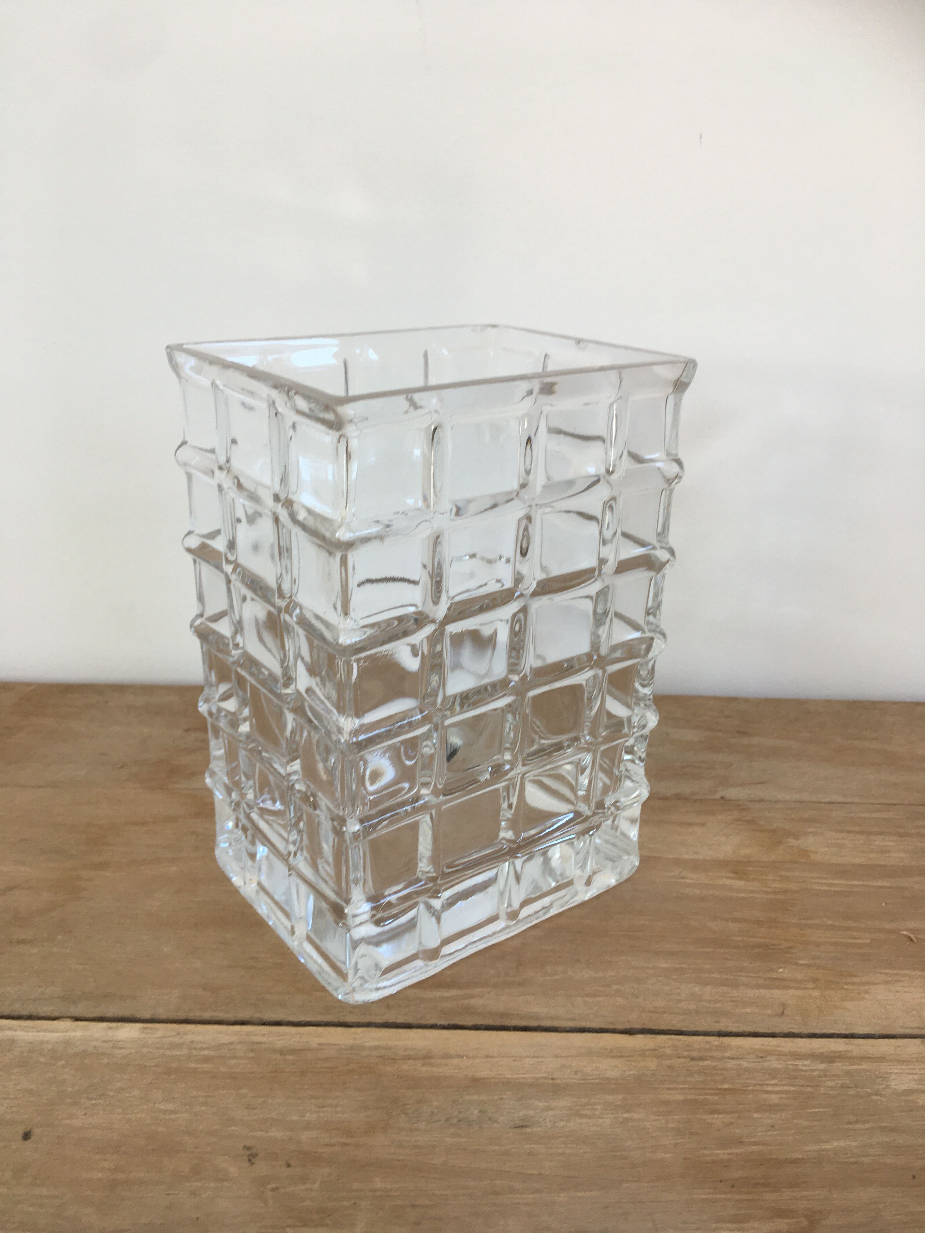 Glass vase with raised squares