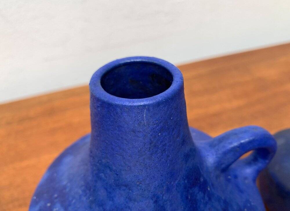 Vases minimalistes allemands bleu cobalt du milieu du siècle de Hartwig Heyne Pottery, années 1960, ensemble de 3