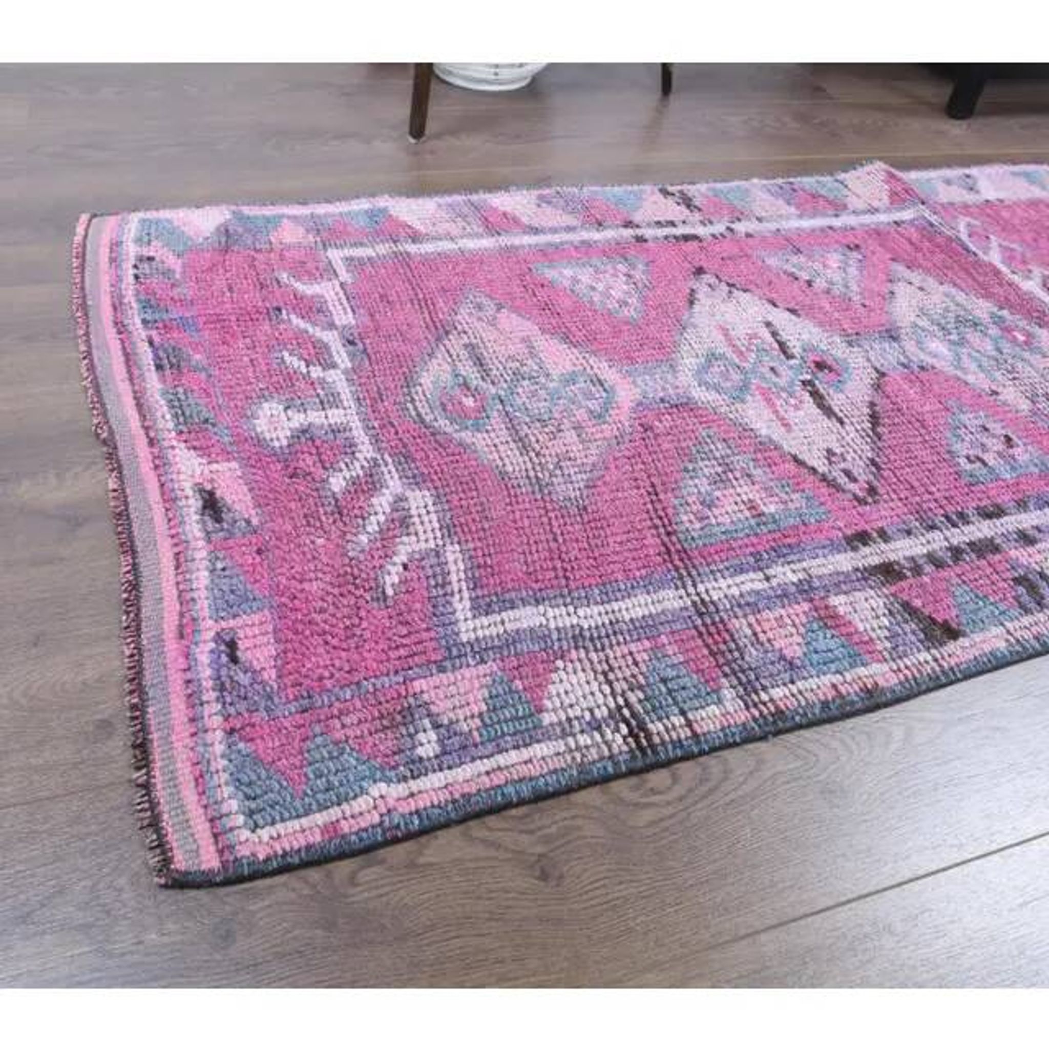 1970s Turkish handmade wool purple runner rug 76x340