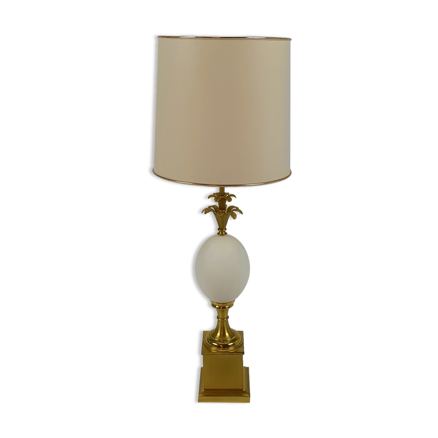 Brass and Opaline Glass Ostrich Egg Table Lamp, 1970