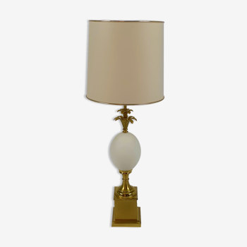 Brass and Opaline Glass Ostrich Egg Table Lamp, 1970